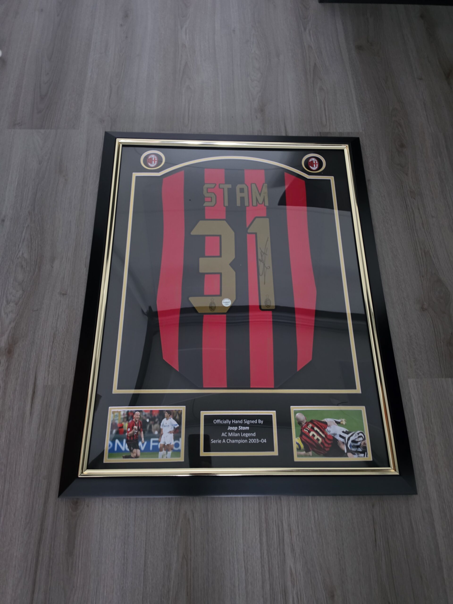 Gesigneerd Jaap Stam AC Milan Shirt #31 – Luxe Gouden Inlijstin